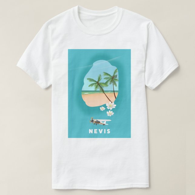 Camiseta Ilha caribenha de Nevis Mapa ilustrado. (Frente do Design)