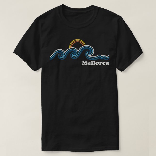 Camiseta Ilha da Espanha de Maiorca Ondas de Sufing Sunset  (Frente do Design)