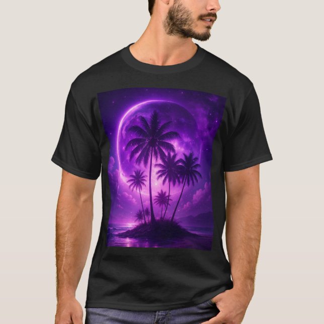 Camiseta Ilha da Lua Roxa Paisagem dos Sonhos (Frente)