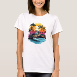 Camiseta Ilha das Palmeiras tropicais Retro