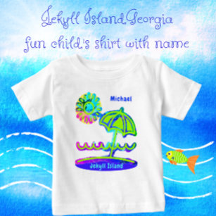 Camiseta Ilha de Jekyll Georgia Beach Umbrella Sun e Waves