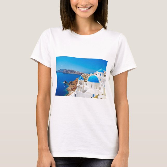 Camiseta Ilha de Santorini - Caldera, piscina (Frente)