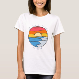 Camiseta Ilha de St. George Flórida Pôr do Sol Vintage Prai
