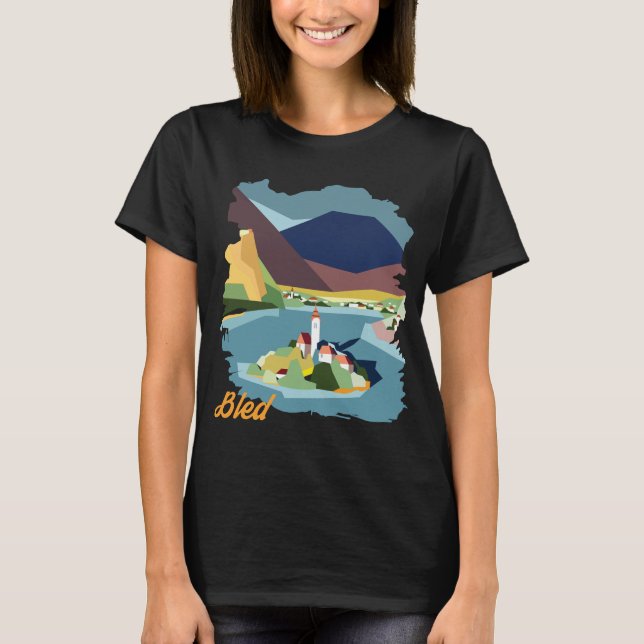 Camiseta Ilha do Lago Bled Montanha Viagem Retro (Frente)