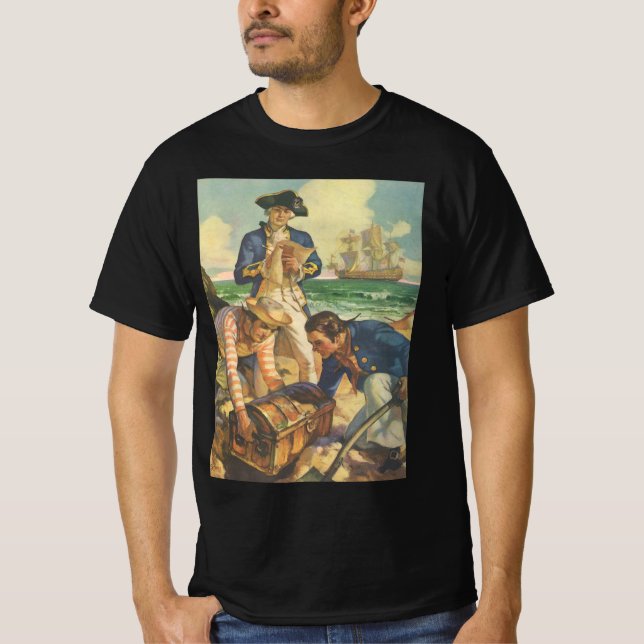Camiseta Ilha do Tesouro, Contos de Fadas Piratas Vintage (Frente)