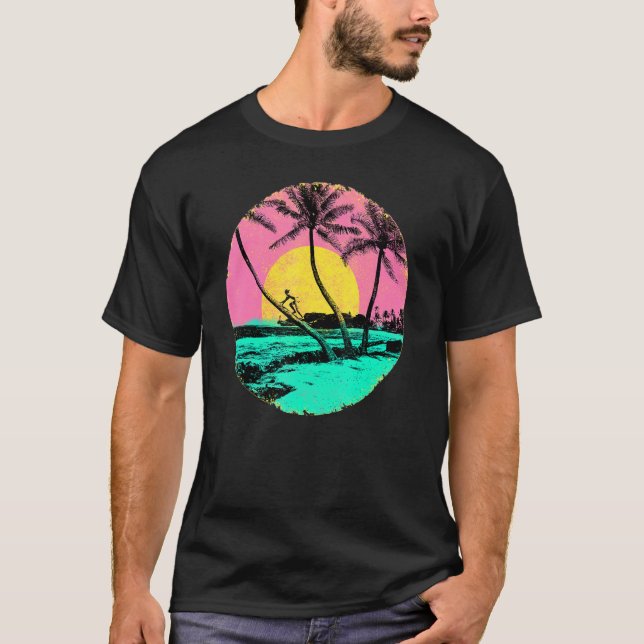 Camiseta Ilha Hawaii Beach Palm Tree Retro (Frente)