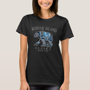 Camiseta Ilha Kodiak Alasca Urso Tribal Desde 1784 Cinza L