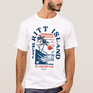 Camiseta Ilha Merritt Flórida Retro Surfista Praia Vintage