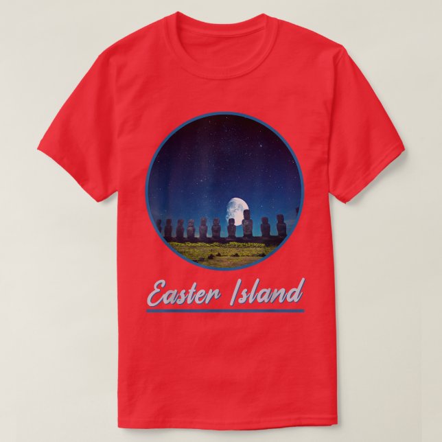 Camiseta Ilha Moai Statue Páscoa Na Ilha Da Páscoa Noturna8 (Frente do Design)