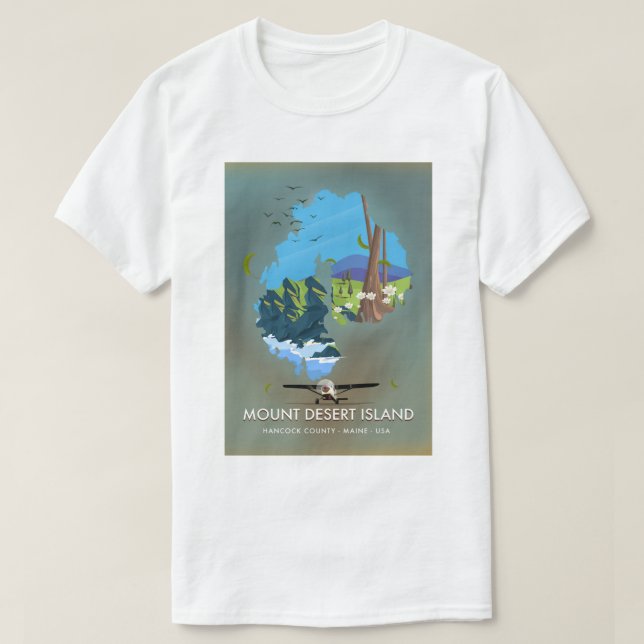 Camiseta Ilha Mount Desert, Condado de Hancock, Maine, EUA, (Frente do Design)