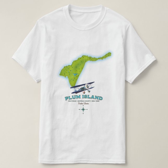 Camiseta Ilha Plum, Southold Condado de Suffolk, mapa de No (Frente do Design)