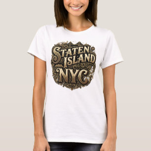 Camiseta Ilha Staten Nova York Ponte da Balsa Arte Dourada