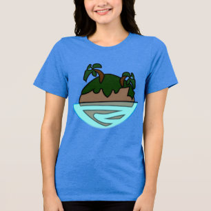 Camiseta Ilha Tropical de Desenho Animado Minimalista no Oc