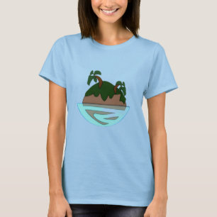 Camiseta Ilha Tropical de Desenho Animado Minimalista no Oc