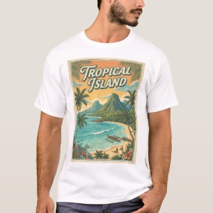 Camiseta ilha tropical estilo retrô férias de verão