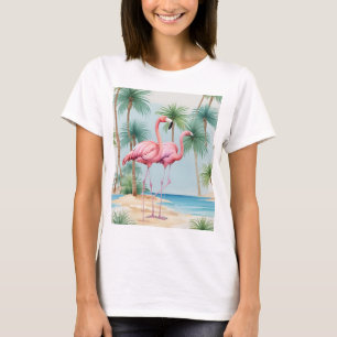 Camiseta Ilha Tropical Flamingo Praia Palmeiras