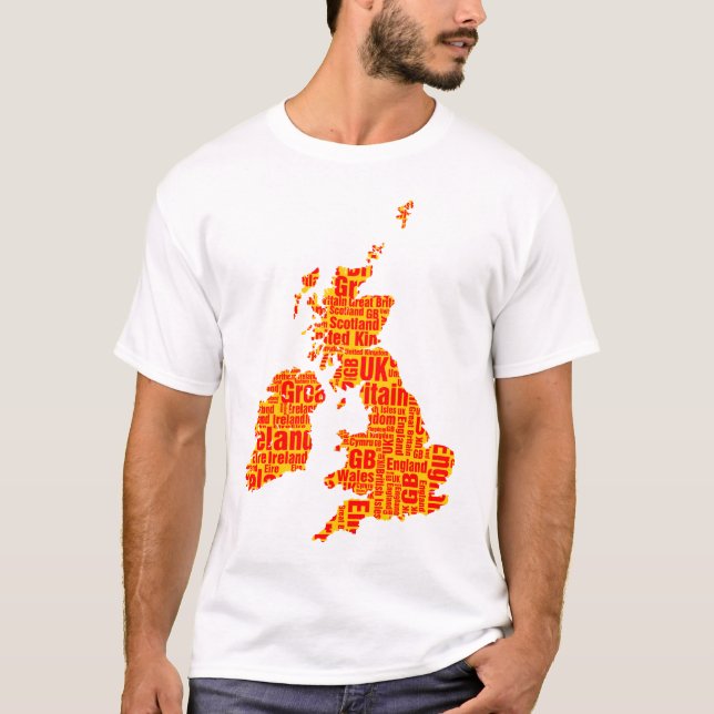Camiseta Ilhas Britânicas Tipográficas - Amber e Vermelho (Frente)