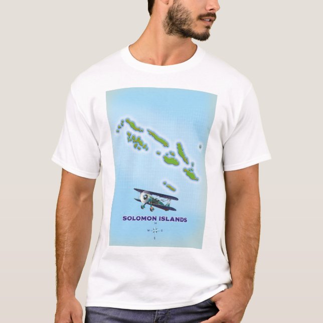 Camiseta Ilhas Salomão cartografia mapa. (Frente)