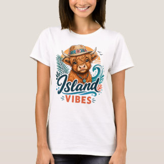 Camiseta Ilhas Vibes Vaca Tropical das Terras Altas Gráfica