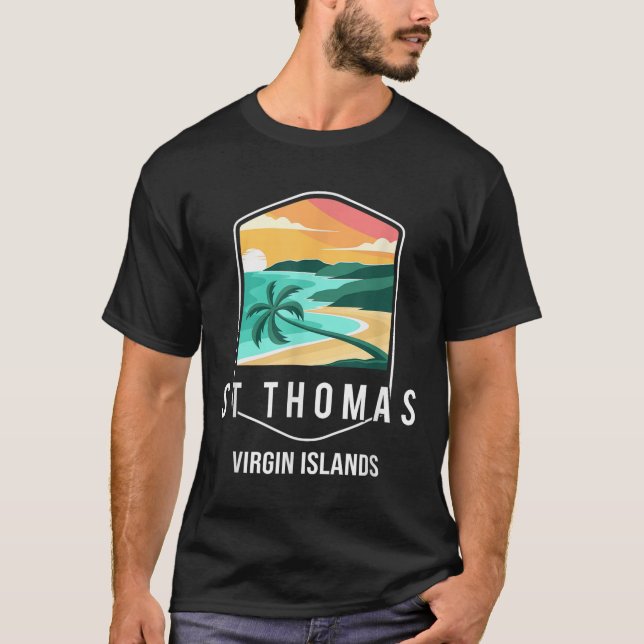 Camiseta Ilhas Virgens Americanas Beach Sunset Palm Tree Ru (Frente)