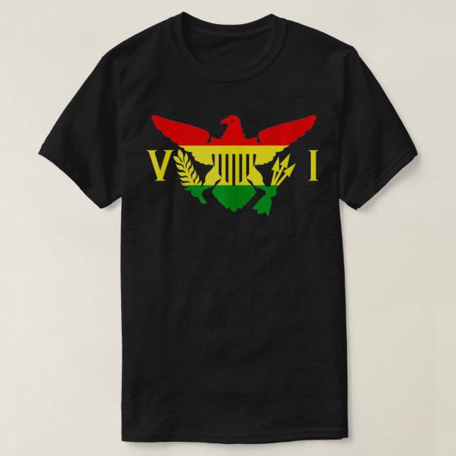 Camiseta Ilhas Virgens Douradas Horizontais Rasta Verde Fl (Frente do Design)