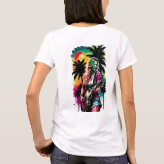 Camiseta Illustration Pop Art Femme Guitare Acoustique et P