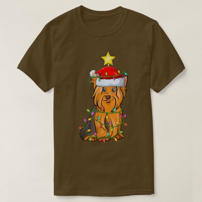 Camiseta Iluminação Árvore Xmas Matando Yorkshire Terrier C (Frente do Design)