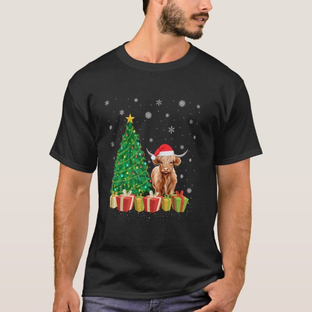Camiseta Iluminação da Árvore de Natal Chapéu de Papai Noel (Frente)