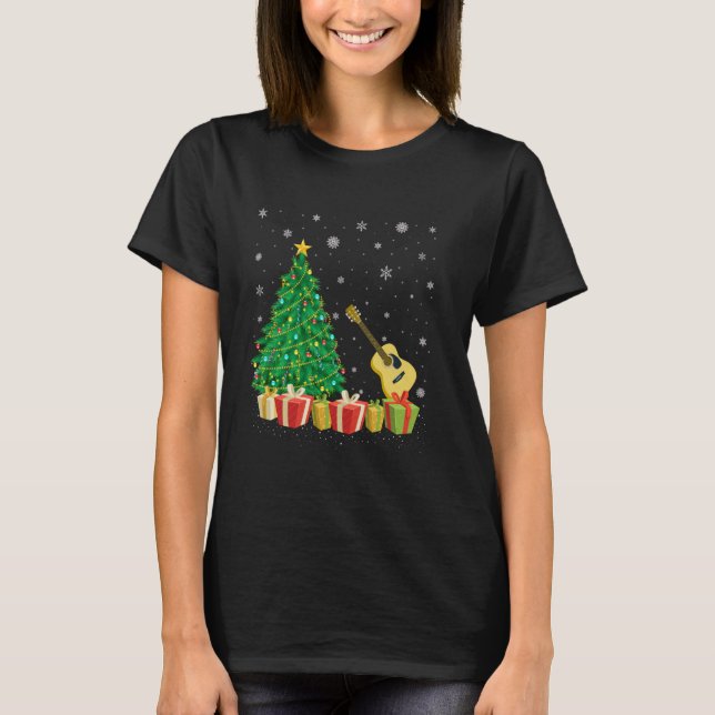 Camiseta Iluminação da árvore de Natal com guitarra Chapéu  (Frente)