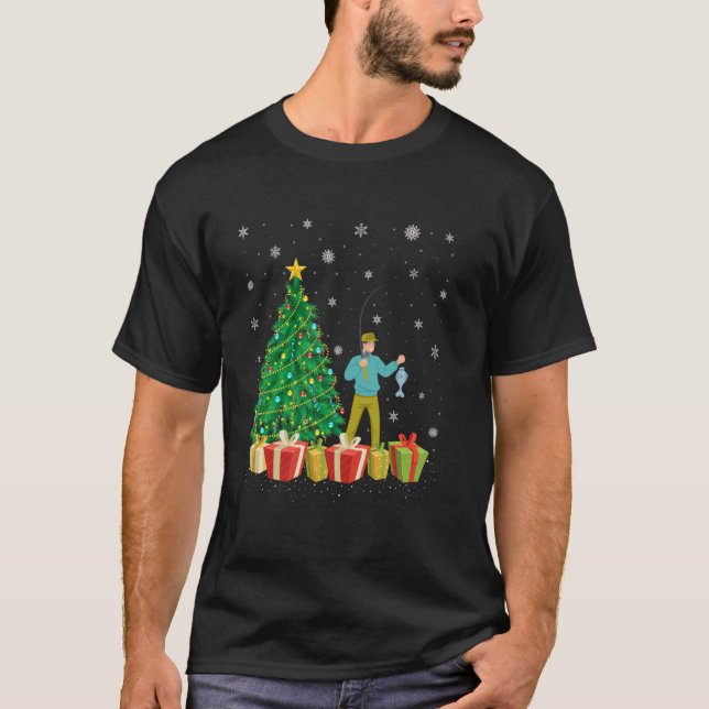 Camiseta Iluminação da Árvore de Natal de Pesca Chapéu de P (Frente)