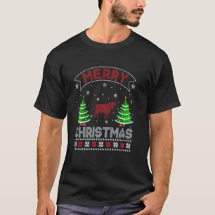 Camiseta Iluminação da Árvore de Natal Homens Mulheres Vaca