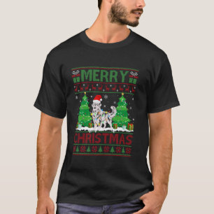 Camiseta Iluminação de árvore de Natal feia cachorro Retrie