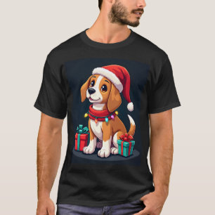 Camiseta Iluminação de Natal Beagle Papai Noel Beagle Cão T