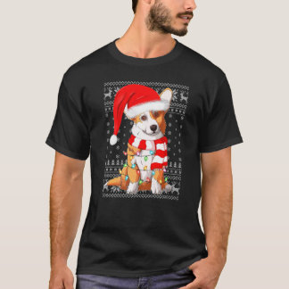 Camiseta Iluminação de Natal Chapéu do Papai Noel Corgi Fei