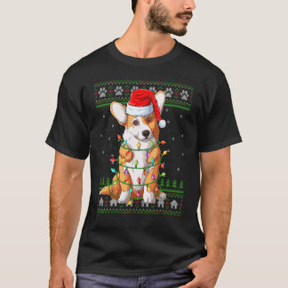 Camiseta Iluminação de Natal Chapéu do Papai Noel Corgi Gal