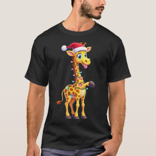 Camiseta Iluminação de Natal Girafa Divertida Girafa do Pap