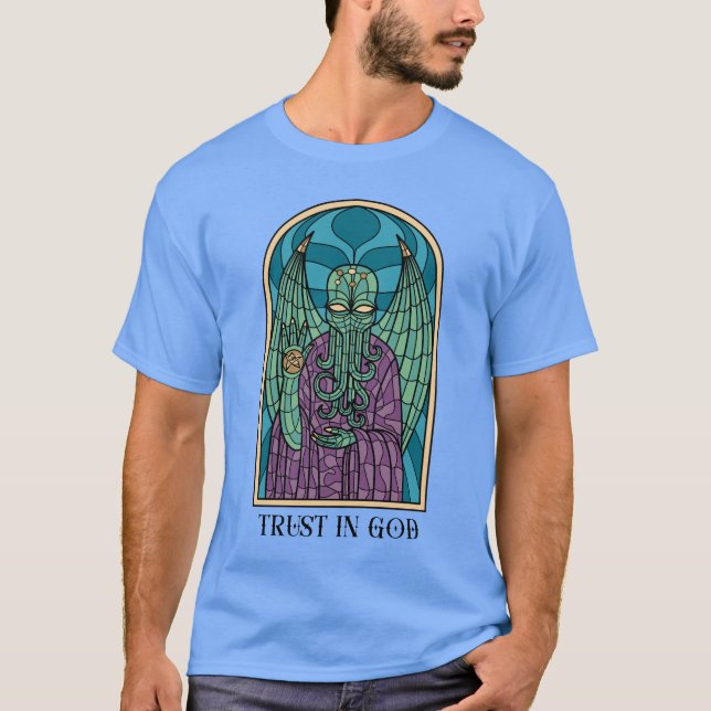 Camiseta Iluminação Eldritch: Presença de Cthulhu em Mancha (Frente)