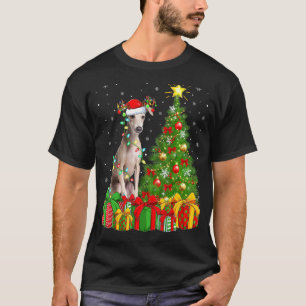 Camiseta Iluminação Xmas Árvore Santa Hat Cão de Greyhound