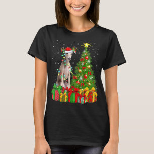 Camiseta Iluminação Xmas Árvore Santa Hat Cão de Greyhound 