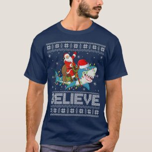 Camiseta Iluminação Xmas do Tubarão Acredita-Se Que Papais