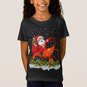 Camiseta Iluminação Xmas Funny Santa Claus Andando Peixes D