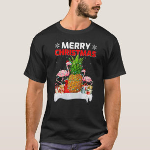 Camiseta Iluminação Xmas Santa Hat Flamingo Pineapple Feliz