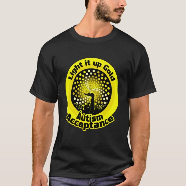 Camiseta Ilumine de Azul Arco-íris Conscientização do Autis (Frente)