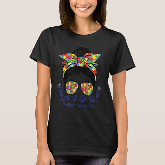 Camiseta Ilumine de Azul Quebra-Cabeça da Lâmpada de Consci (Frente)