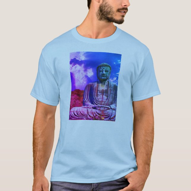 Camiseta Iluminismo Meditando a Cor da Estátua Buda (Frente)