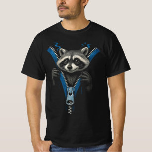 Camiseta Ilusão do Zíper de Guaxinim Gráfico Divertido de