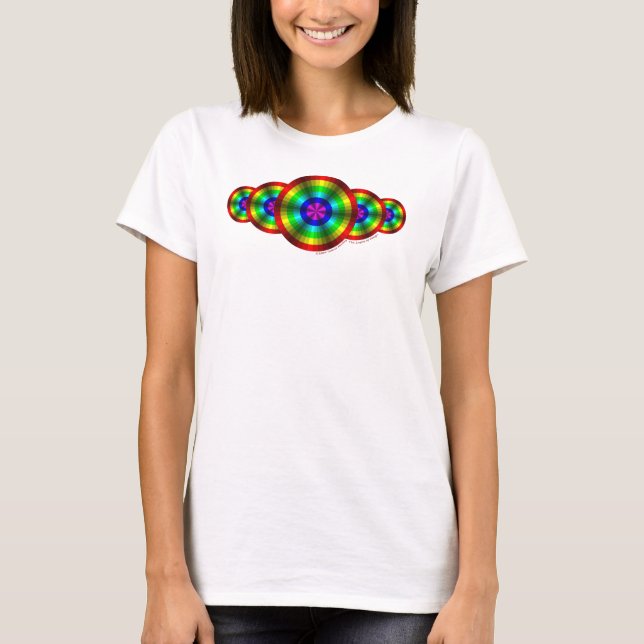 Camiseta Ilusões óticas Camisa-luz do arco-íris feminino (Frente)