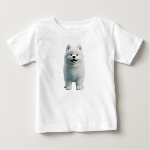Camiseta Ilustração 3D de Cachorro Samoyed Branco Fofinho e