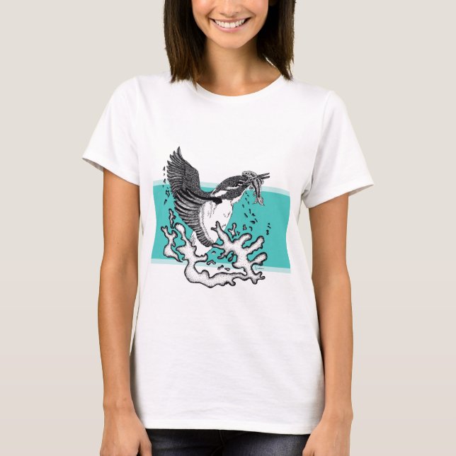 Camiseta Ilustração a preto e branco de Kingfisher (Frente)