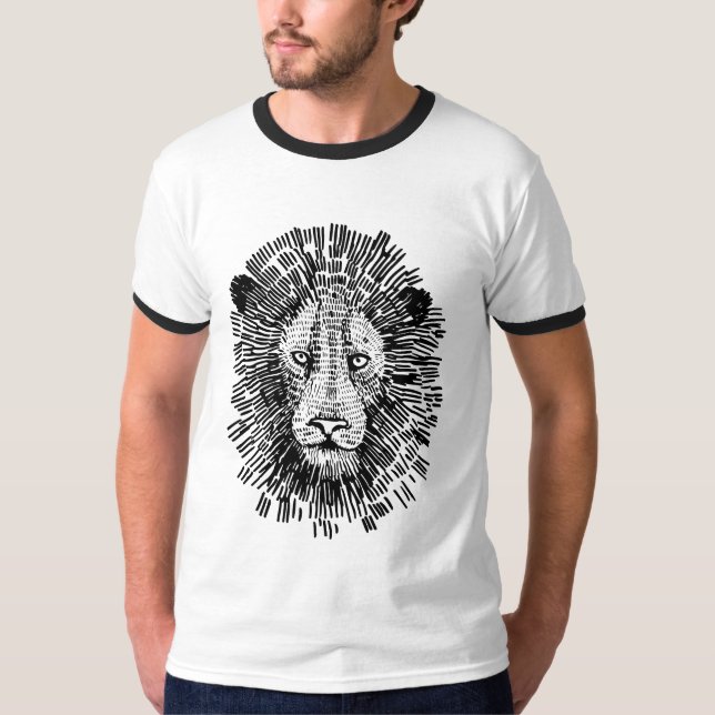 Camiseta Ilustração Abstrata de Rosto de Leão Ousado (Frente)